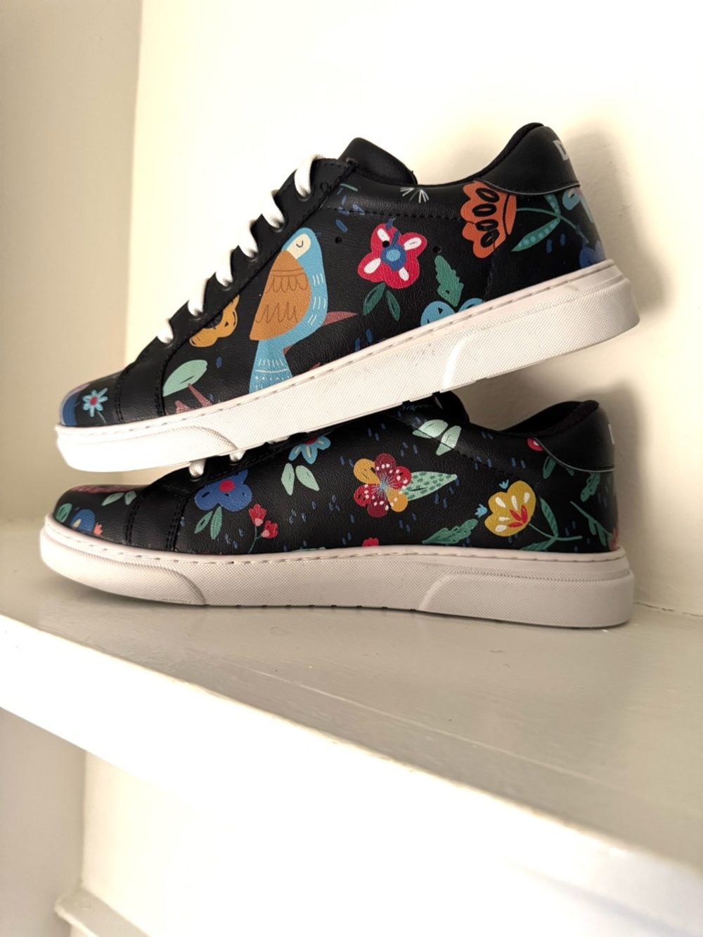DOGO Women's Black Floral Bird Sneakers - Picture 6 of 8